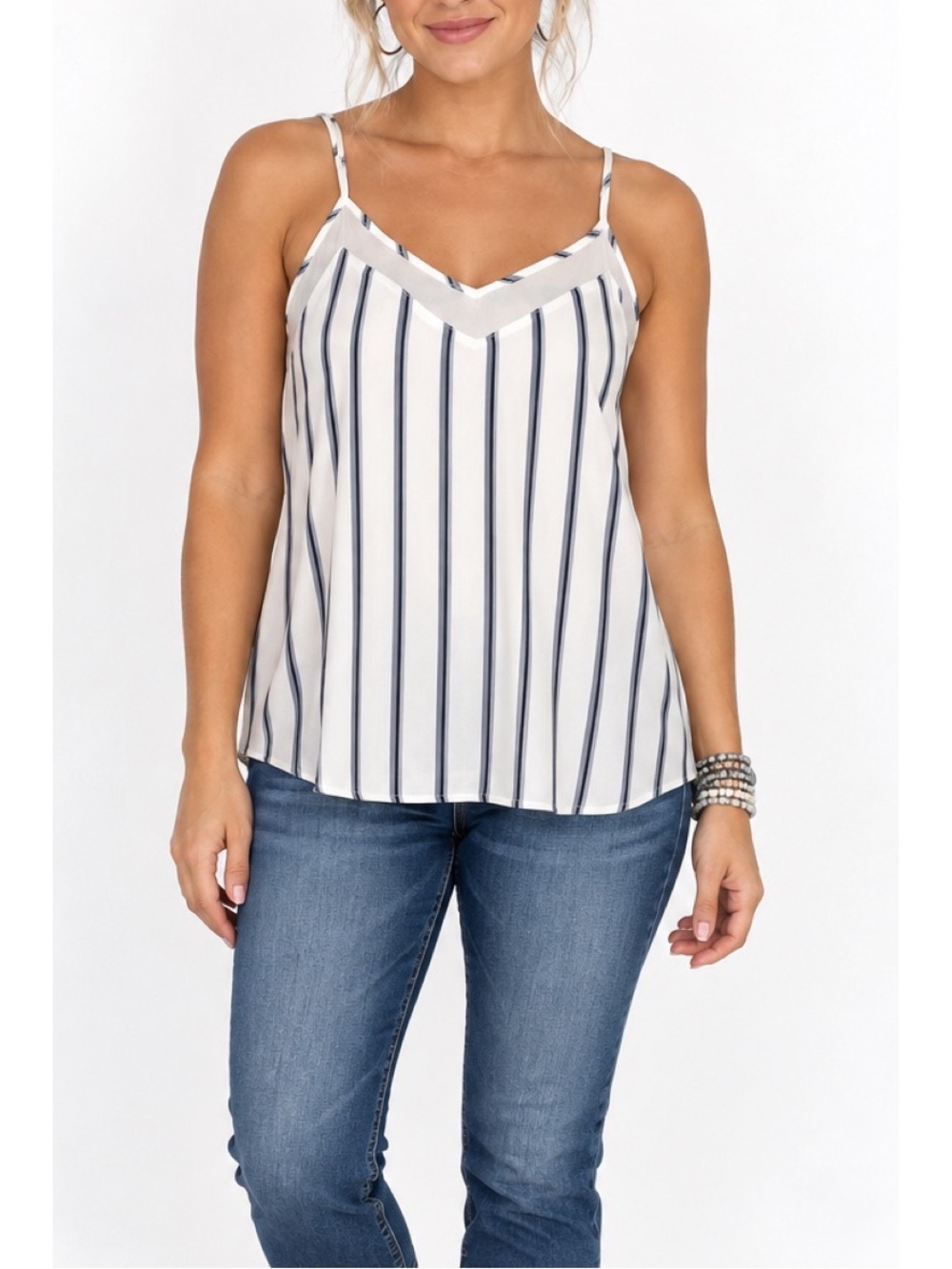 Maurices Ivory & Navy Striped Camisole – Size  Large